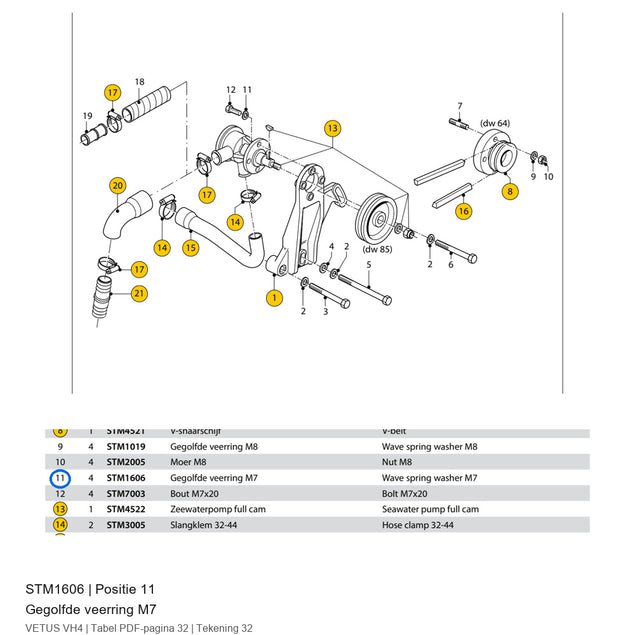 Gegolfde veerring M7 - Vetus - STM1606