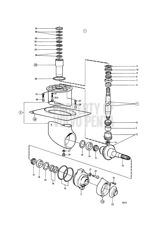 Saildrive schroefas keerring Volvo Penta - 3593663 120S 130S MS25S