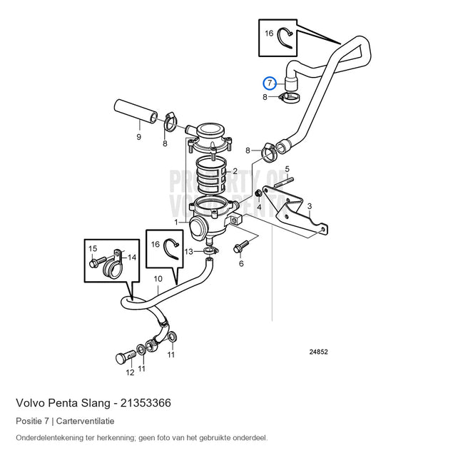 Volvo Penta slang 21353366, positie 7 in de onderdelentekening