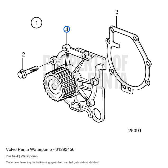 Volvo Penta waterpomp 31293456, positie 4 in de onderdelentekening