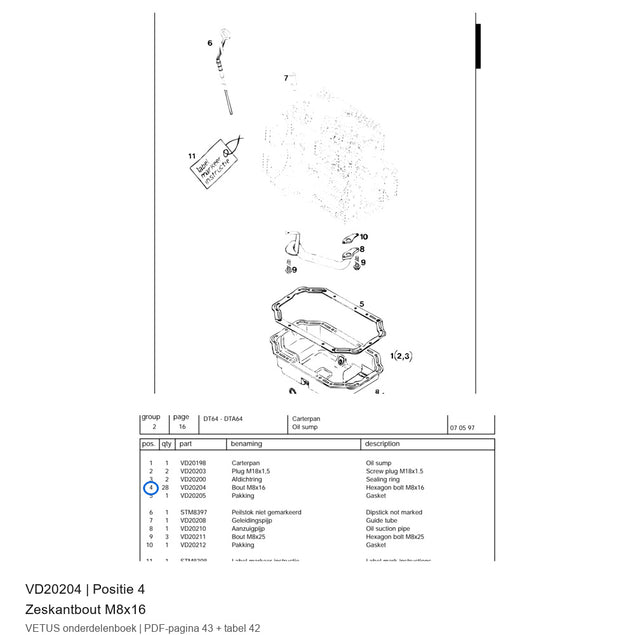 Zeskantbout M8x16 - Vetus - VD20204