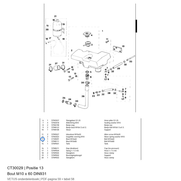 Bout M10 x 60 DIN931 - Vetus - CT30029
