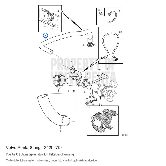 Volvo Penta slang 21202798, positie 8 in de onderdelentekening