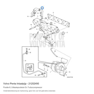 Volvo Penta inlaatpijp 21252495, positie 6 in de onderdelentekening