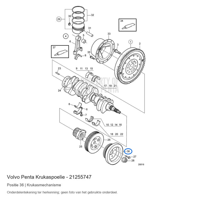 Volvo Penta krukaspoelie 21255747, positie 36 in de onderdelentekening