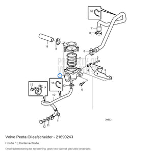 Volvo Penta olieafscheider 21690243, positie 1 in de onderdelentekening
